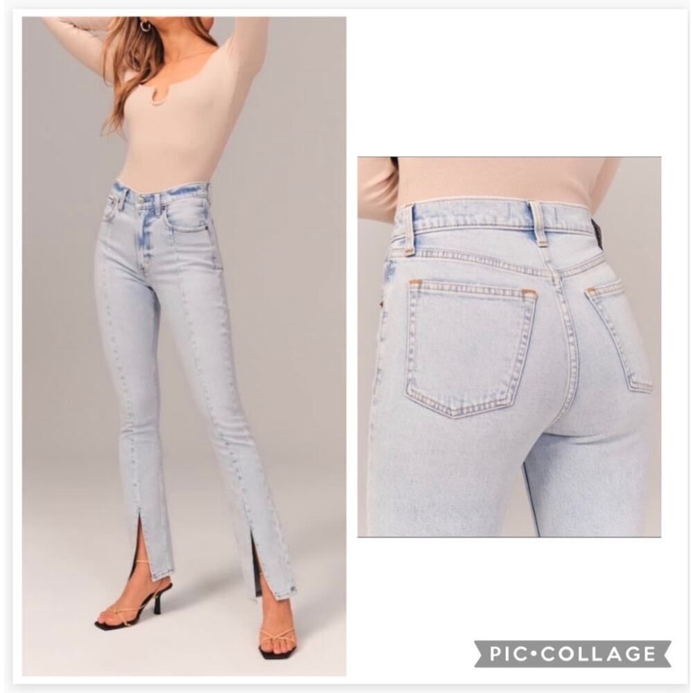 Abercrombie & Fitch Women Skinny High Rise Blue Jeans Split Hem SZ 28/6L Tall